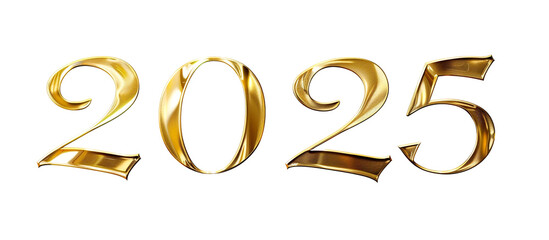 Obraz premium shiny gold text 2025 on a transparent background, graphic design new year concept, png