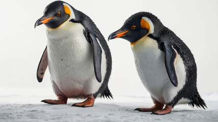 Fototapeta premium A penguin stands on a white background