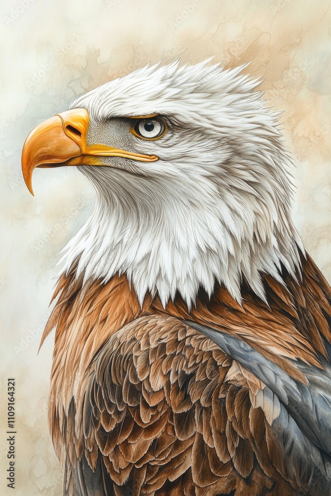 Aufkleber a detailed view of a bird of prey's head and feathers, suitable for use in wildlife or nature-relate