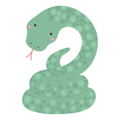 2025 Chinese zodiac sign, cute snake flat character illustration. Hand drawn cartoon vector illustration, isolated on white. Lunar New Year kawaii holiday card, banner design element