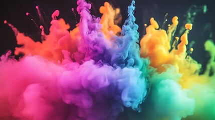 Colorful smoke explosion on a black background,