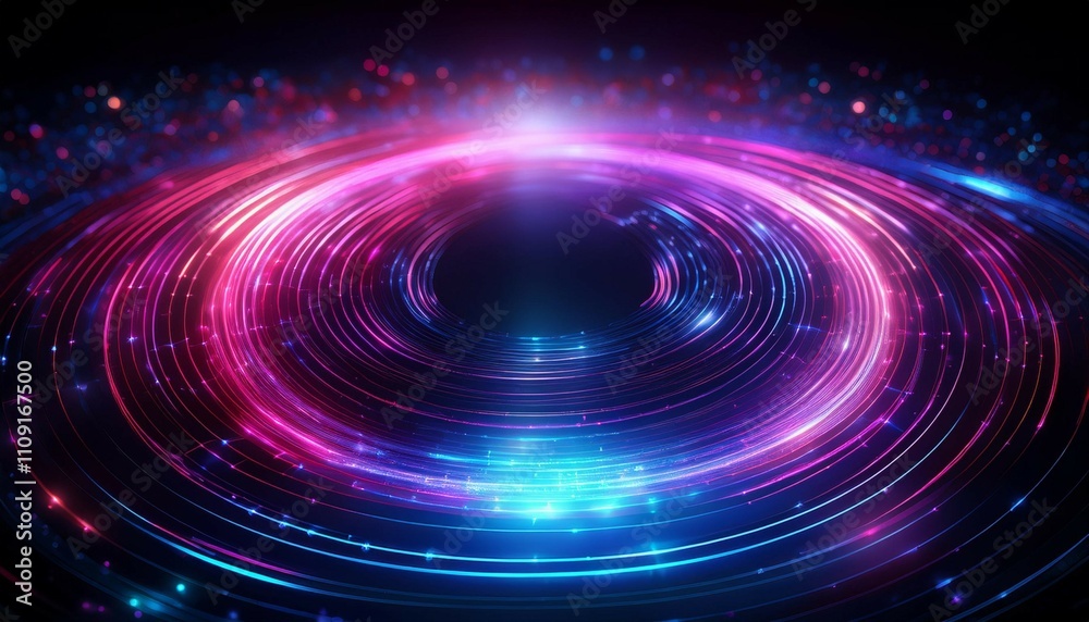 Wall mural abstract glowing light effect circled lines on dark background round sparkles and light lines in pin
