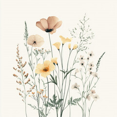 Naklejka premium Pastel Floral Bouquet Watercolor Wildflowers Botanical Illustration