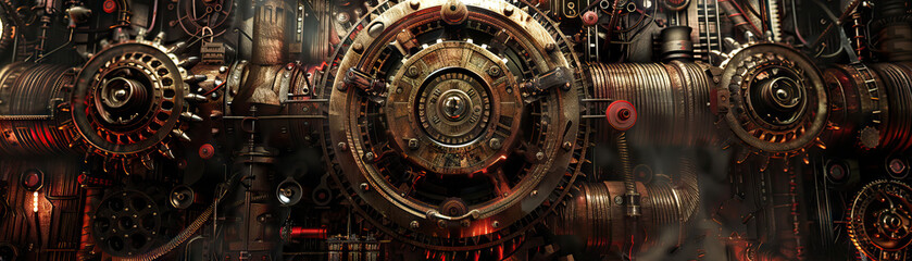 Gothic Steampunk: Dark, moody colors like steampunk brown, gothic black, and Victorian red create a gothic steampunk theme