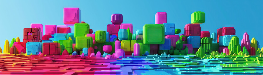 Obraz premium Pixel Playground: Pixel art colors like blocky red, pixel green, and bit blue create a pixel playground theme. This scheme is often used in pixel art installations, retro video game designs, and pixel
