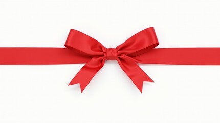 Ribbon with a red bow in the middle of a white background.