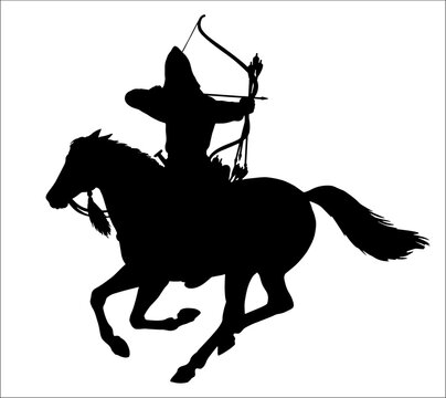 Silhouette vector drawing with Scythian mounted archer.