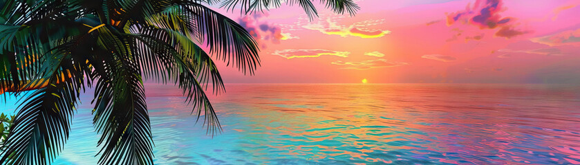 Obraz premium Tropical Paradise: Vibrant tropical colors like paradise pink, ocean blue, and sunset orange create a tropical paradise theme