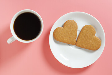 Coffee and heart shaped cookies