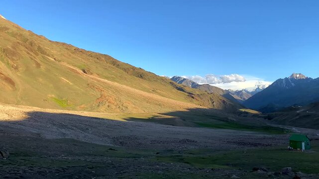Beautiful view of himalayan mountain landscape at chandrataal in lahaul and spiti valley himachal pradesh, India