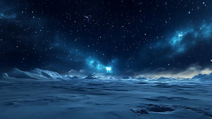 Naklejka premium Serene winter night with brilliant auroras stretching across the horizon of an icy plain