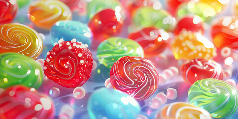 Fototapeta premium Candy: Bright and colorful candy colors like lollipop red, gummy green, and jellybean blue