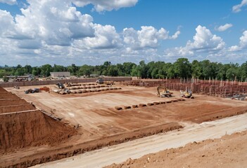 Naklejka premium a construction site with multiple concrete columns in various stages of completion. Ai generated image.