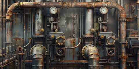 Obraz premium Industrial Revolution: Steely grays, rustic browns, and mechanical metallics create an industrial revolution theme