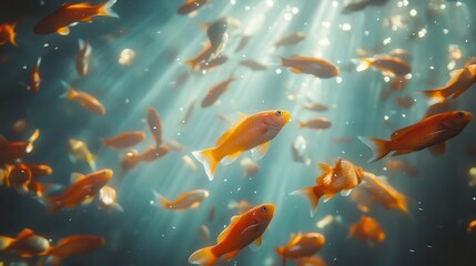 Vibrant Underwater Scene with Fish and Sunlight Beams