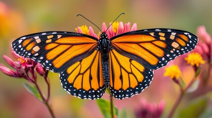 Fototapeta premium Close-up of Colorful Butterfly on Vibrant Wildflower in Nature