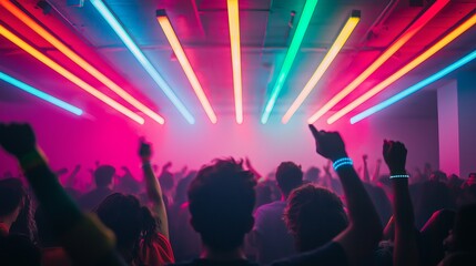 Electrifying dance party nightclub event photography urban setting audience perspective vibrant energy