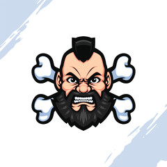 The Angry Guy Head with Crossbones Vector Mascot