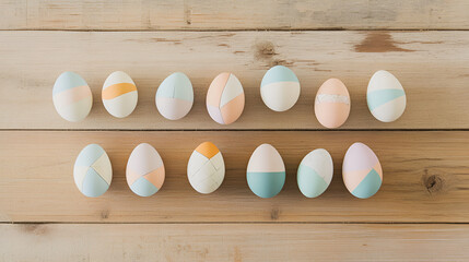 A vibrant arrangement of pastel-colored Easter eggs on a rustic wood surface, symbolizing spring and festive celebrations in various cultures.