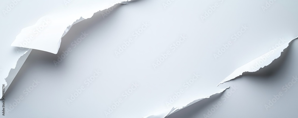 Poster a close-up view of torn white paper against a smooth, light background. the texture and layers creat