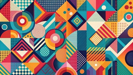Obraz premium Abstract geometric pattern with colorful shapes and patterns in a vibrant and dynamic composition