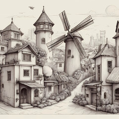 풍차, 건축, 밀, 건물, 나이든, home, sky, 바람, 도시