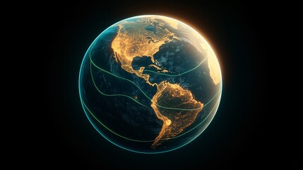 Glowing Earth with Digital Connections Over North and South America