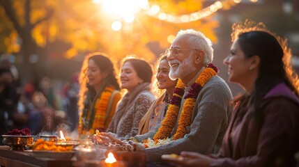 Fototapeta premium Cultural celebration of light and togetherness outdoor gathering community event autumn evening positive atmosphere