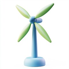 Vibrant 3D Wind Turbine Icon with Glossy Cartoon-Style Design on Isolated Background