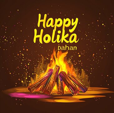 Happy holika dahan  Happy Holi festival background with bonfire