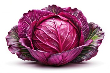 Obraz premium Realistic Red Cabbage Isolated on White Background for Culinary and Nutritional Illustrations - High Depth of Field for Enhanced Detail and Clarity in Food Photography