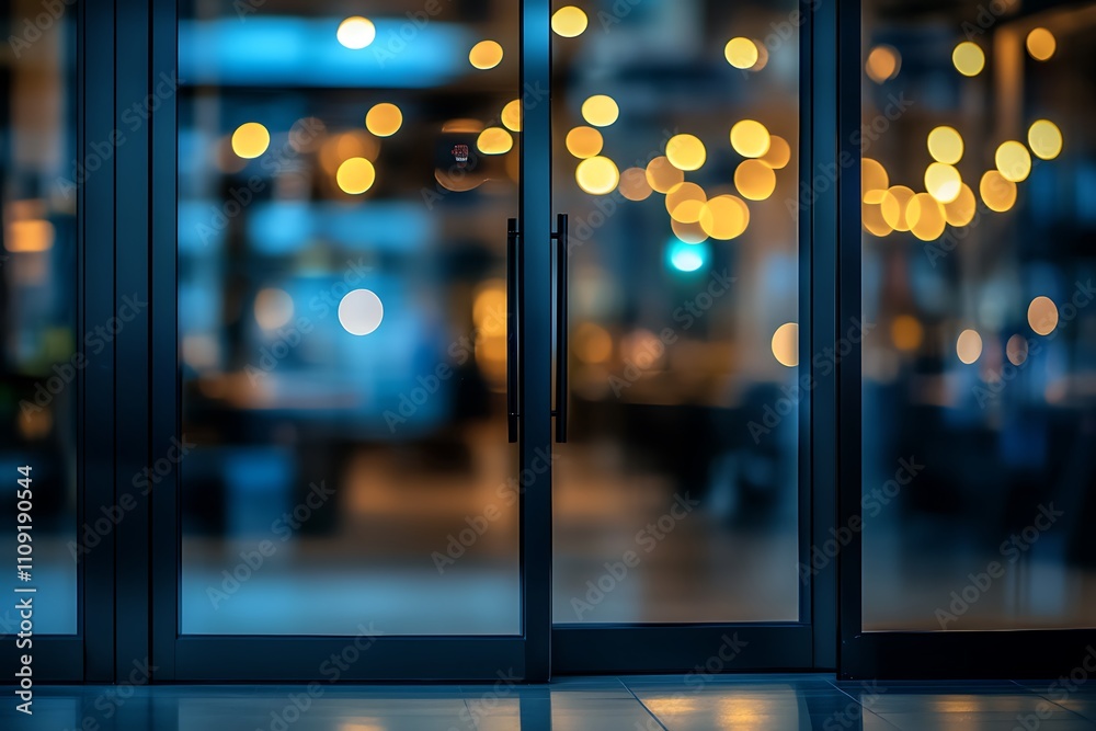 Aufkleber a softly blurred doorway with glowing bokeh lights in the background, creating a warm, inviting atmo