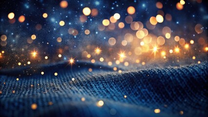 Fototapeta premium A captivating abstract image showcasing a textured blue surface adorned with sparkling golden lights, evoking a sense of warmth and celebration.