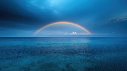 Beautiful ocean view with a vibrant rainbow