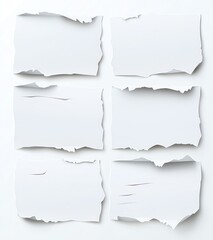 Fototapeta premium A collection of six torn paper frames arranged in a grid layout, perfect for showcasing text or images in a creative design. Ideal for presentations, art projects, or scrapbooking.