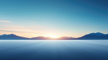 Serene sunset over distant mountains and ice plains