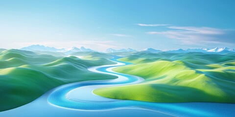 Obraz premium Serene river winding through lush green hills