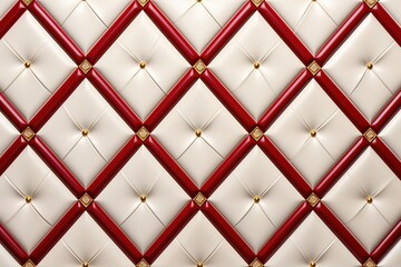 Elegant white seamless 3d soft geometric squares shape with red leather upholstery and rhombus pattern. Ideal for backgrounds, interior design, or luxury-themed projects.