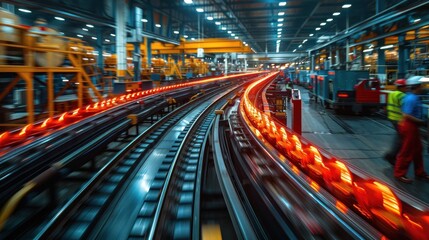 Factory Conveyor Belt with Red Hot Metal