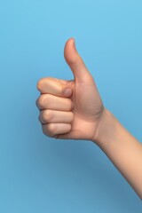 Hand gesture showing approval on blue background