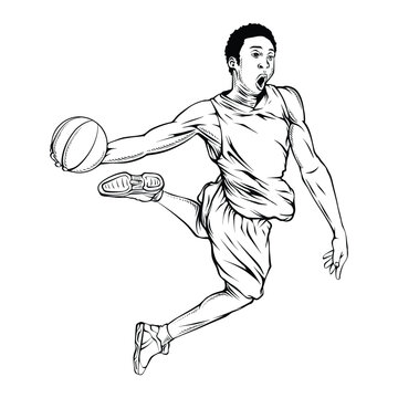 basketball player jumping black and white clip art preview