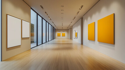Obraz premium Modern art gallery with blank canvases and minimalist decor