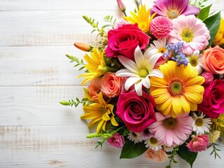 Fototapeta premium Vibrant Floral Bouquet of Mixed Blooms on White Background – Perfect for Celebrations, Weddings, and Home Decor – Capture Nature's Beauty with This Colorful Arrangement
