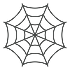 Obraz premium Spider web thin line icon, halloween concept. Vector graphics. Cobweb sign on white background, outline style icon for mobile or web design.