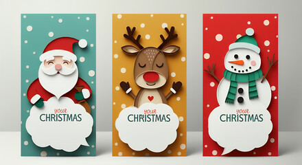 Various Christmas, New Year card and banner collection: Santa Claus, Christmas tree, snowman, reindeer, ornament, xmas elements and decorations and many more