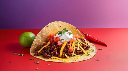 Delicious Taco with Fresh Ingredients on a Colorful Background