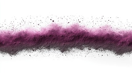 A horizontal band of dark purple and black powder exploding outward on a white background.