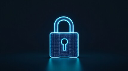 Naklejka premium Futuristic Neon Lock Icon with Binary Code for Cybersecurity