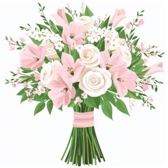Obraz premium Elegant bouquet of pink roses and lilies on a white isolated background.