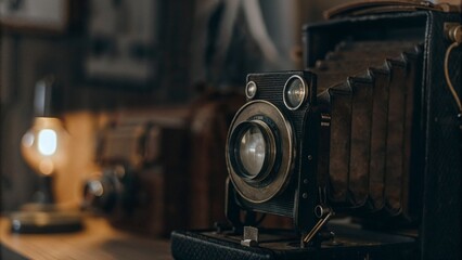 Classic Bellows Camera in Nostalgic Dark Setting